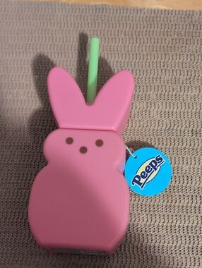 Peeps Pink Bunny Tumbler w/Green Straw New